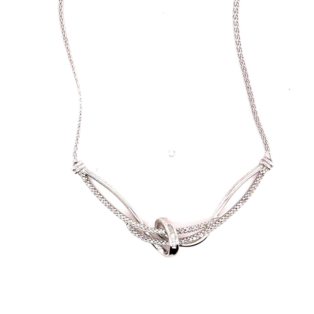 Sterling Silver 925 Real Diamond Interlocking Knot Necklace 17 Inch 7.2g